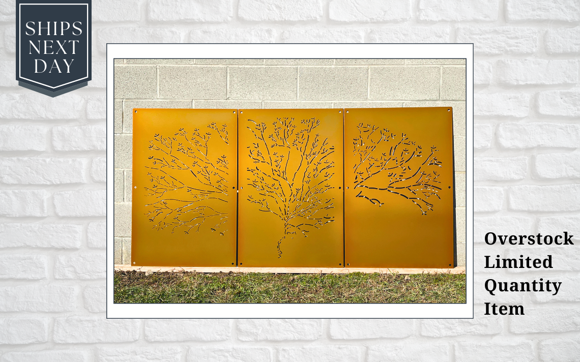 Abstract Tree 3-Panel Set 24"W x 48"H Transparent Gold with Wall Standoffs, Privacy Panel