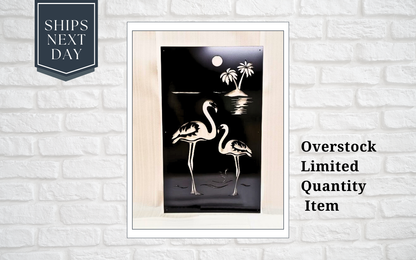 Flamingo- 24"w x 40"h-Jet Black- Metal Decorative Panel Privacy Indoor Outdoor Garden Fence Art