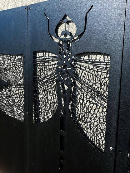 Dragonfly Wings 3-Panel Set 24"W X 48"H Textured Black with Wall Stand Offs. Privacy Panel