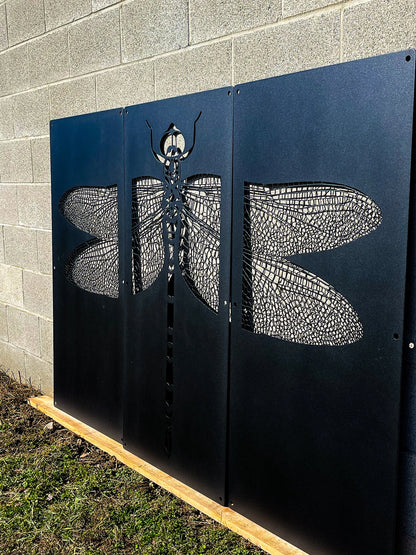 Dragonfly Wings 3-Panel Set 24"W X 48"H Textured Black with Wall Stand Offs. Privacy Panel