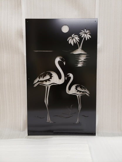 Flamingo- 24"w x 40"h-Jet Black- Metal Decorative Panel Privacy Indoor Outdoor Garden Fence Art