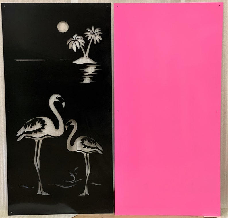 Flamingo w/Accent - 24"W x 48"H - Metal Decorative Panel Privacy Indoor Outdoor Garden Fence