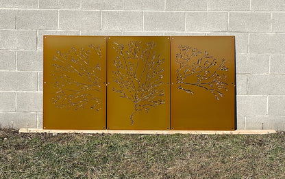 Abstract Tree 3-Panel Set 24"W x 48"H Transparent Gold with Wall Standoffs, Privacy Panel