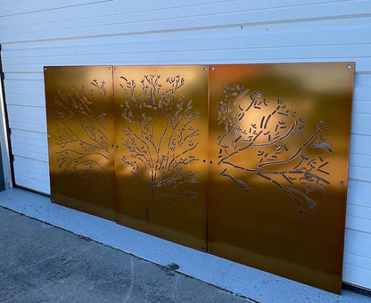 Abstract Tree 3-Panel Set 24"W x 48"H Transparent Gold with Wall Standoffs, Privacy Panel