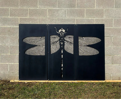 Dragonfly Wings 3-Panel Set 24"W X 48"H Textured Black with Wall Stand Offs. Privacy Panel